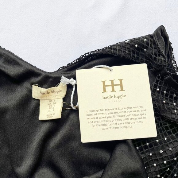 NWT HAUTE HIPPIE BLACK RHINESTONE MESH EMBELLISHED DRESS - Picture 8 of 13